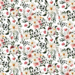 Seamless Flowers Pattern Daisies Roses Wildflowers Greenery Bright Pattern for Textile Bordeaux Peonies Autumn Pattern