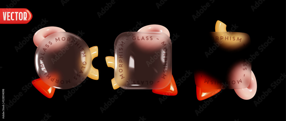 Poster template set of glass morphism. glassmorphism square and round frames. geometric abstract objects un