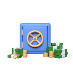 3d render illustration of safe box with money