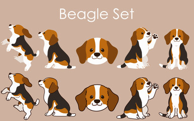 Simple and adorable Beagle illustrations set - obrazy, fototapety, plakaty