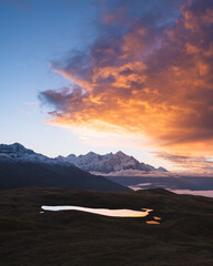 Mountain landscape with a view of Mount Tetnuldi in Zemo Svaneti, Georgia