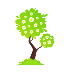 Vector Apple Tree illustration isolated on white background. Wood with Lush crone in Flat style.
