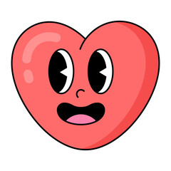 Surprise heart character. Emoji retro cartoon style. 