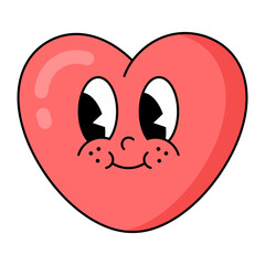 Shy smiling heart character. Emoji in retro cartoon style. 