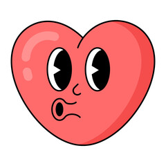 Fototapeta premium Cartoon heart character. Emoji in retro style. 