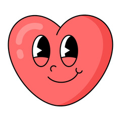 Dreamy smiling heart character. Emoji retro style. 