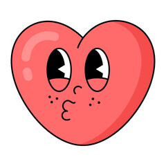 Kissing heart character. Emoji retro cartoon style. 