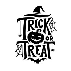 Trick or treat halloween quote. Hand drawn spooky festive lettering. Halloween party print, poster, sticker, t-shirt design. Vector illustration.