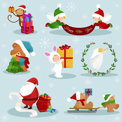 set of christmas elements