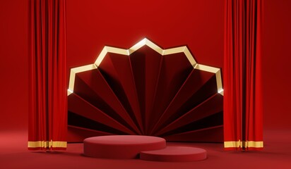 3D rendering of blank product background for cream cosmetics Modern red podium background