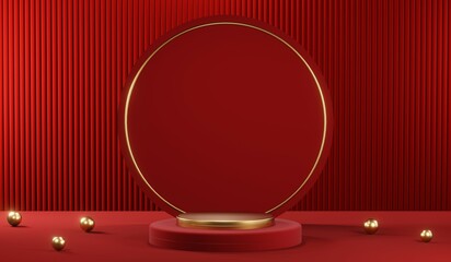 3D rendering of blank product background for cream cosmetics Modern red podium background