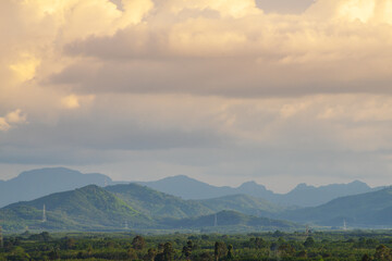 View of landscape nature on mountain and sky sunset