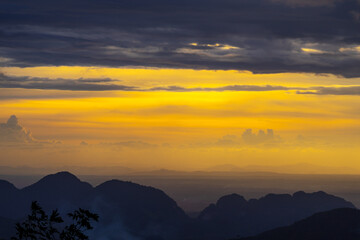 View of landscape nature on mountain and sky sunset