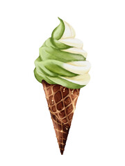 Watercolor of matcha vanilla ice cream