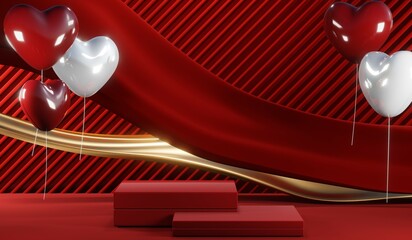 3D rendering of blank product background for cream cosmetics Modern red podium background