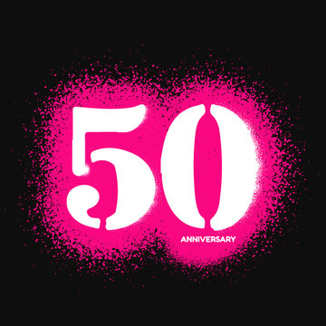 Handmade, Graffiti, Spray, Stencil anniversary of number 50th year anniversary, birthday. Neon pink for invitation card, backdrop, label, logo , advertising or stationary.
