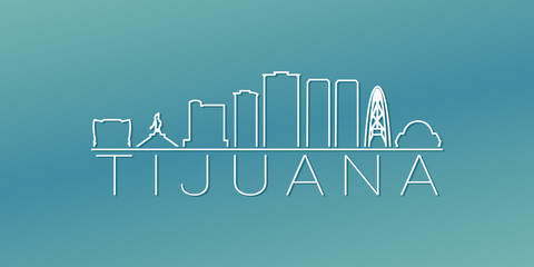 Tijuana, Baja California, Mexico Skyline Linear Design. Flat City Illustration Minimal Clip Art. Background Gradient Travel Vector Icon.