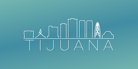 Naklejka premium Tijuana, Baja California, Mexico Skyline Linear Design. Flat City Illustration Minimal Clip Art. Background Gradient Travel Vector Icon.