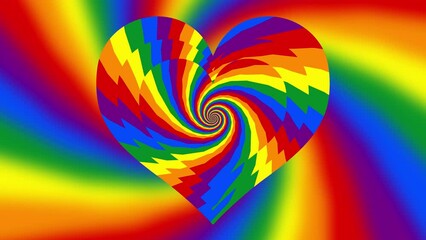 Looped animation of psychedelic concentric colored hearts, LGBT rainbow heart, heart animation, pride concept, stop motion, LGBTQ community,4k, a symbol of the pride movement, Loop a - Powered by Adobe