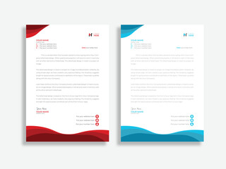 Professional Business style letterhead template design with blue and red color 
