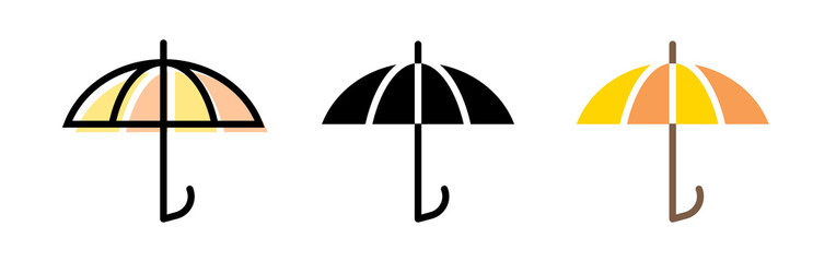 Umbrella icons. Yellow, black and orange umbrellas. Autumn umbrella. Vector clipart isolated on white background. - obrazy, fototapety, plakaty