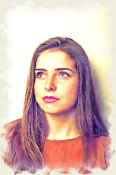 Painting Portrait Of A Teenager Girl With Long Hair Digitally Enhanced