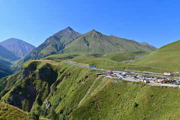 Georgian Military Highway and Caucasus Mountains Near Gudauri View Point in Georgia
