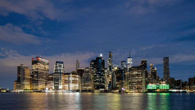 Lower Manhattan Skyline at Dawn - Time Lapse