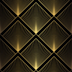 Art Deco Pattern. Vector background in 1920s style. Gold black texture