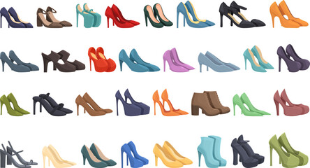 Obraz premium High heels woman shoes icons set cartoon vector. Girl heel. Pair shoe