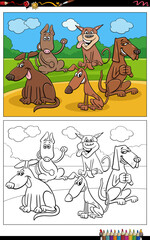 funny cartoon dogs animal characters group coloring page