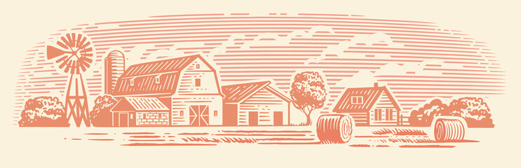 Field with haystacks. Farming landscape © bioraven