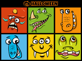 Halloween holiday cartoon monsters characters set
