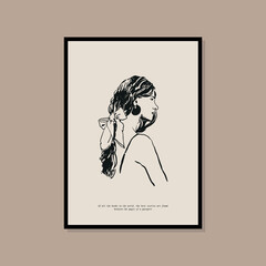 Woman silhouette minimal bohemian travel illustration poster design for wall art gallery 