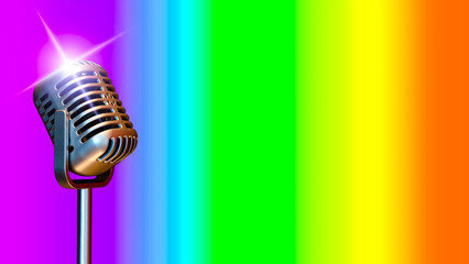 retro microphone on rainbow color palette background