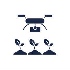 Drones photography glyph icon. Plant growth monitoring. Modern technology. Digital farming. Smart farm concept. Filled flat sign. Isolated silhouette vector illustration
