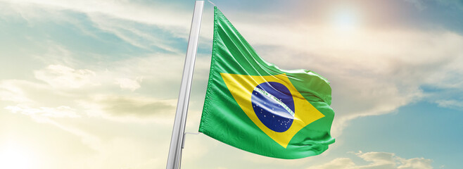 Brazil national flag cloth fabric waving on the sky - Image