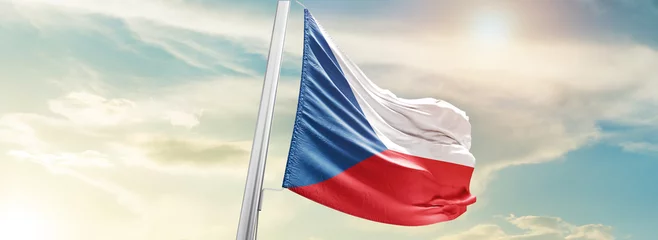 Tuinposter Czech Republic national flag cloth fabric waving on the sky - Image © Faraz