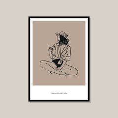 Minimal bohemian travel illustration poster design for wall art gallery 