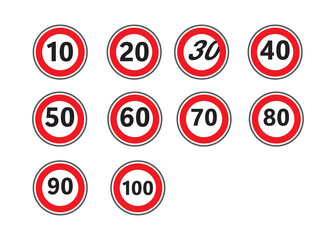 Speed signs for all limits,Speed sign limit 10 to 100 vector ,Speed sign collection