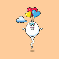 Cute cartoon Sperm mascot is skydiving with balloon and happy gesture cute modern style design 