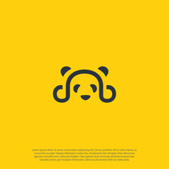Panda with earphone logo vector background music trend