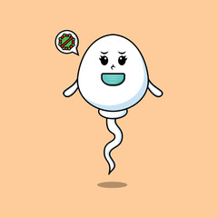 Cute cartoon illustration sperm using mask to prevent virus in cute modern style design