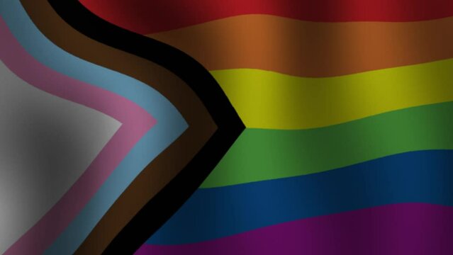 Progress flag. LGBT flag. lesbian, gay, bisexual, transgender social movements. Concept of happiness freedom love same-sex couple. High quality FullHD footage