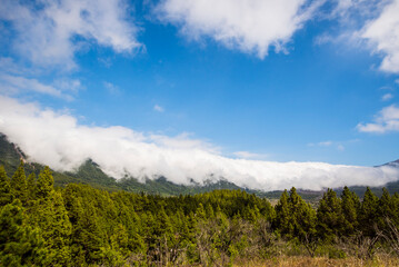 Clouds waterfall in Caldera De Taburiente Nature Park, La Palma Island, Canary Islands, Spain