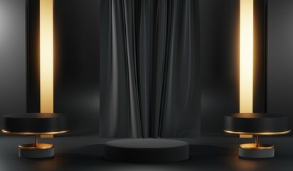 3D rendering of blank product background for cream cosmetics Modern black podium background