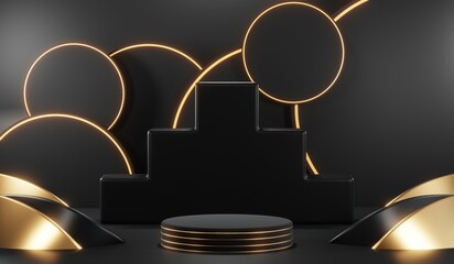 Fototapeta premium 3D rendering of blank product background for cream cosmetics Modern black podium background