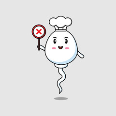 cute cartoon sperm chef holding wrong sign board in vector character illustration