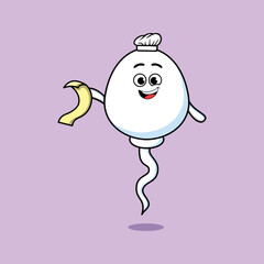 Cute cartoon sperm chef character with menu in hand cute flat cartoon style design