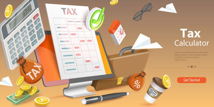 3D Vector Conceptual Illustration of Tax Calculator, Accounting and Financial Management